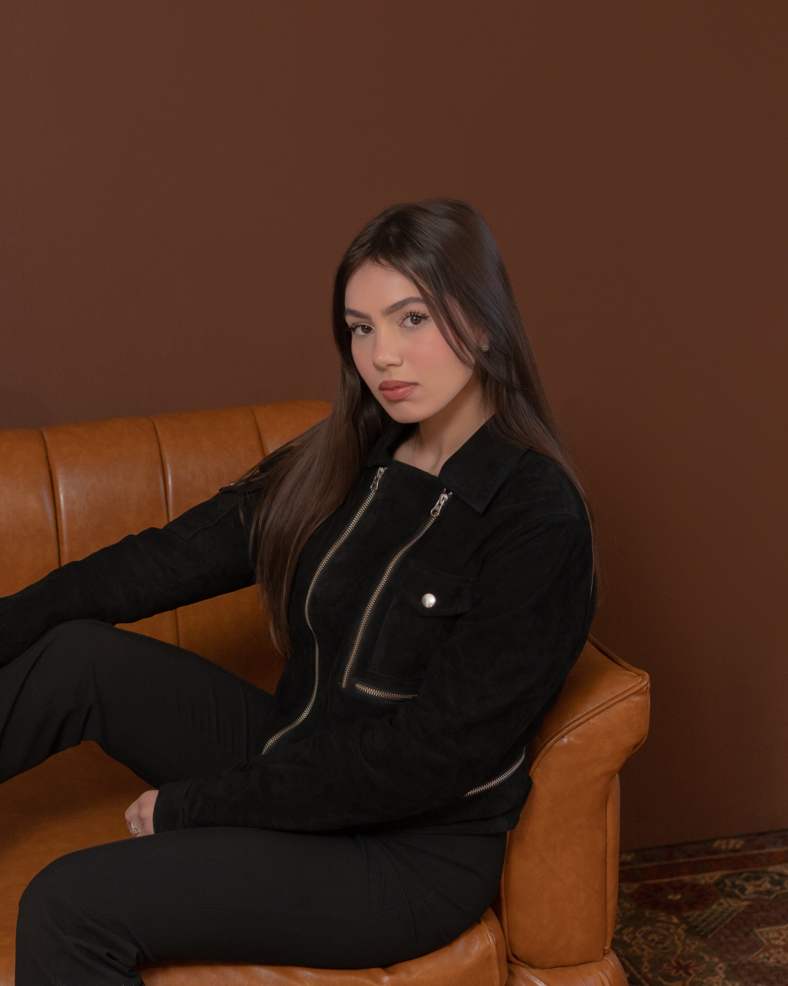 Crew Neck Leather Jacket